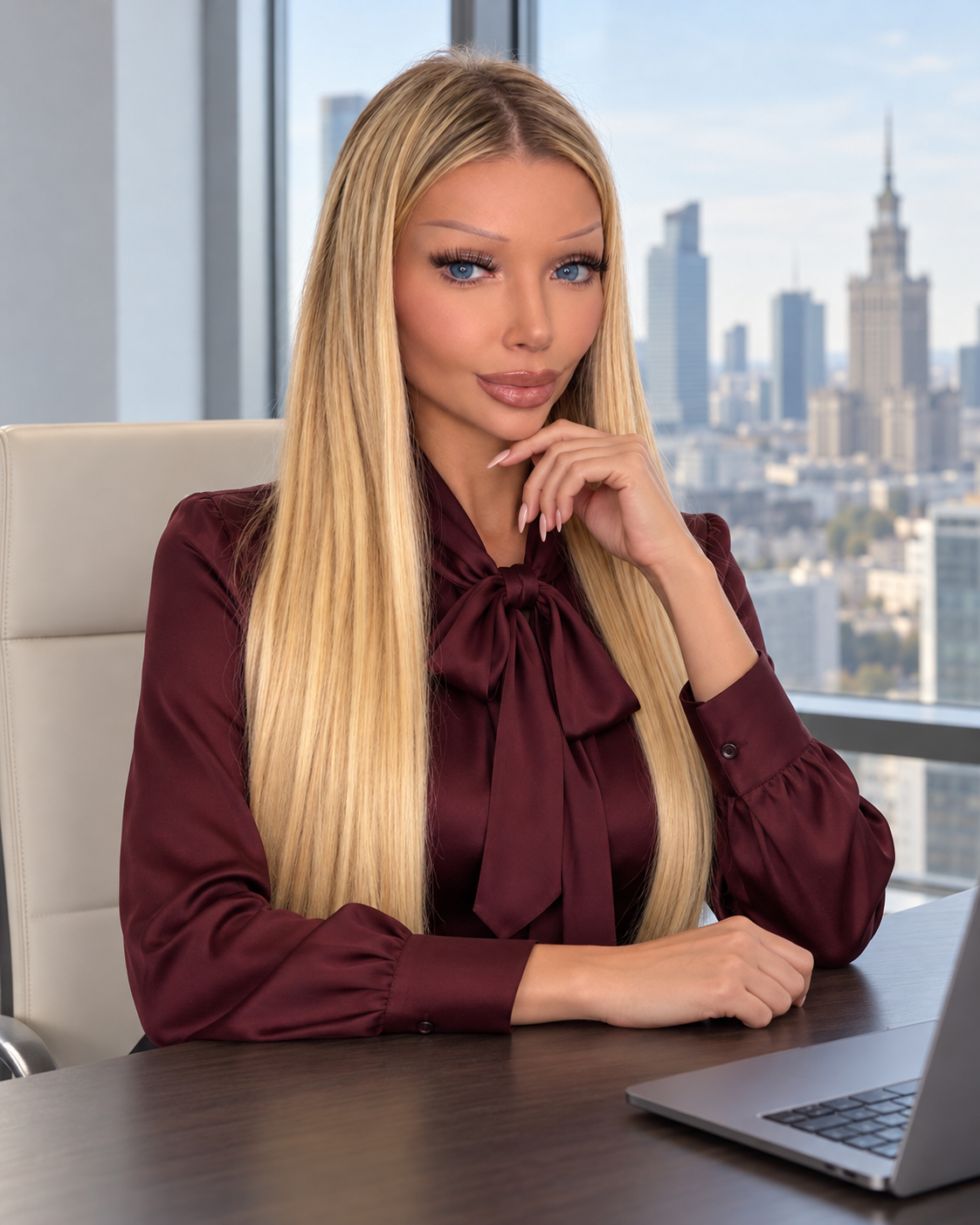 Lidia Sawicka pracuje przy laptopie w biurze